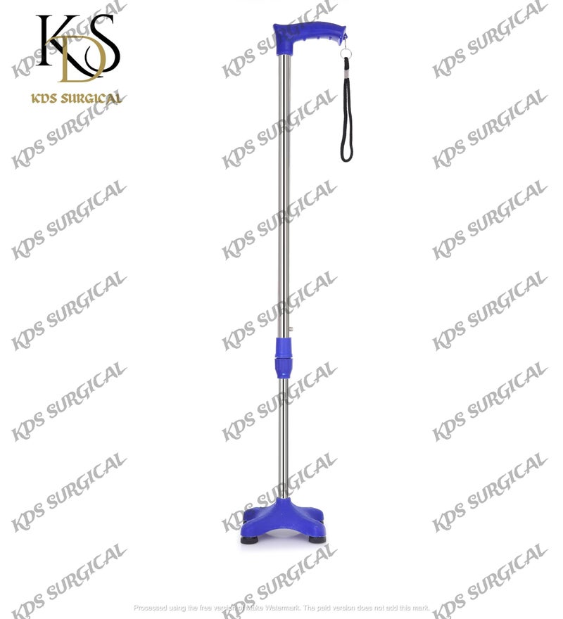 Kds Surgical 4 Leg Crome Height Adjustable Walking Stick (Blue) - Image 2