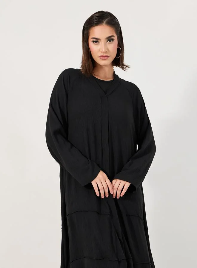 Styli Tiered Crepe Abaya with Flared Hem