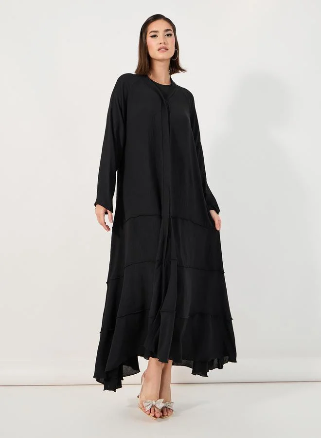 Styli Tiered Crepe Abaya with Flared Hem