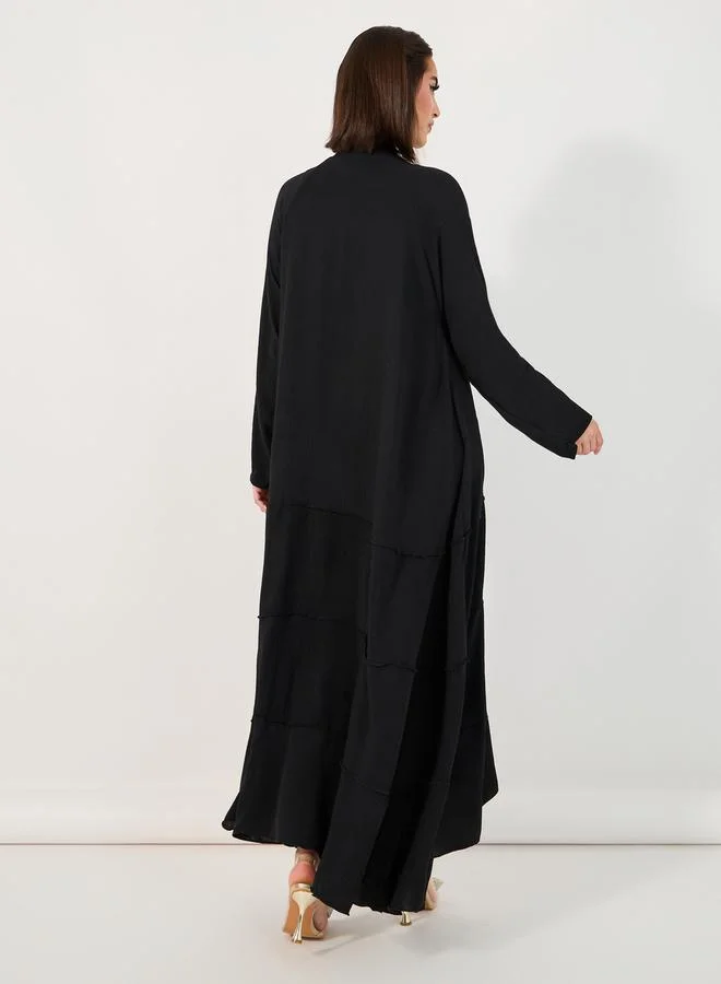 Styli Tiered Crepe Abaya with Flared Hem