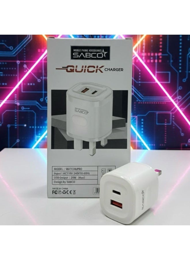 25W Dual Port Quick Charger | USB-C & USB-A Power Adapter - Image 2