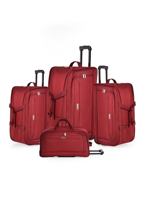 New Travel Duffle Bag Luggage Set, Fabric Trolley Travel Bag Set with Carry On Cabin Sizes, 2 Wheels and Telescopic Handle, 4 Pieces, Size 19/21/23/26 Inches, DF01/4P (Burgundy)