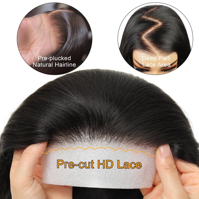 BEEOS Wear and Go Glueless 5x5 SKINLIK Real HD Lace Closure Wig, Pre-cut Lace 0.10mm Ultra-thin Invisible Lace 180% Density Straight Human Hair 18 Inch - Image 3
