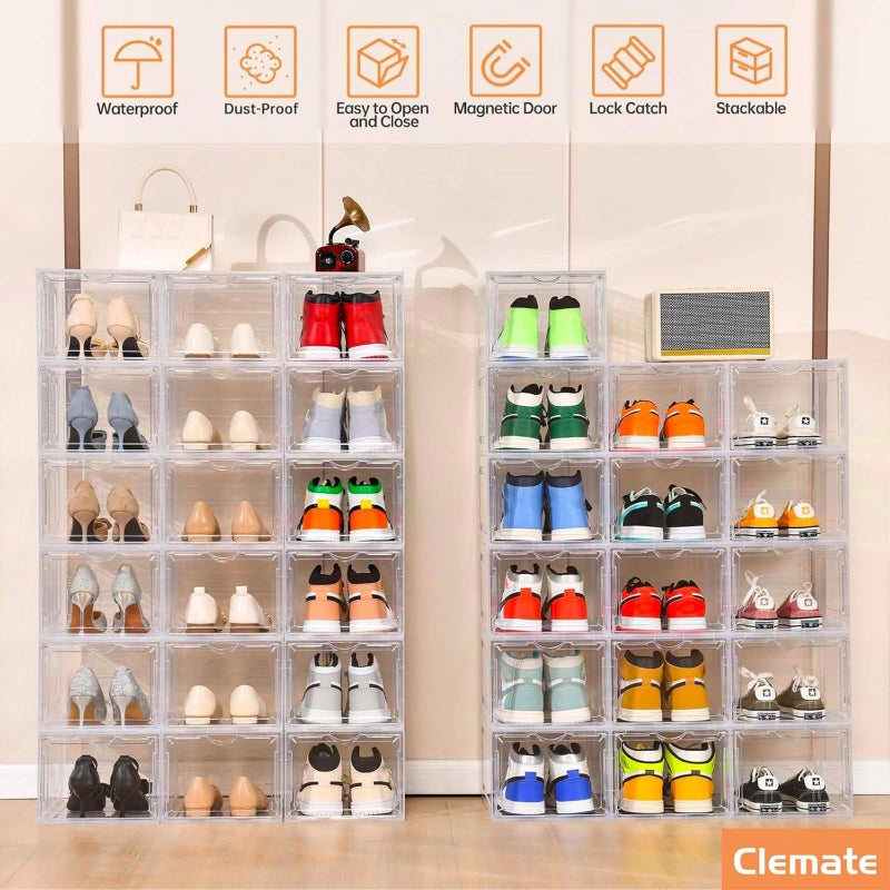 Clemate Upgraded X-Large Shoe Organizer,Shoe Storage Organizer,12 Pack,Shoe Box Clear Plastic Stackable,Drop Front Shoe Box with Clear Door, Shoe Containers For Sneaker Display,Fit up to US Size13 - Image 2
