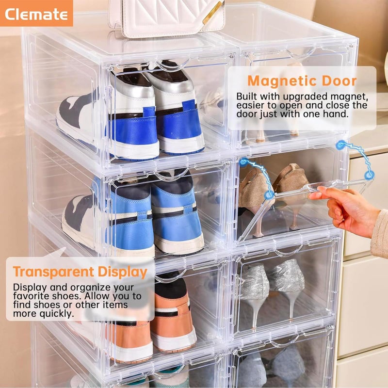 Clemate Upgraded X-Large Shoe Organizer,Shoe Storage Organizer,12 Pack,Shoe Box Clear Plastic Stackable,Drop Front Shoe Box with Clear Door, Shoe Containers For Sneaker Display,Fit up to US Size13 - Image 5