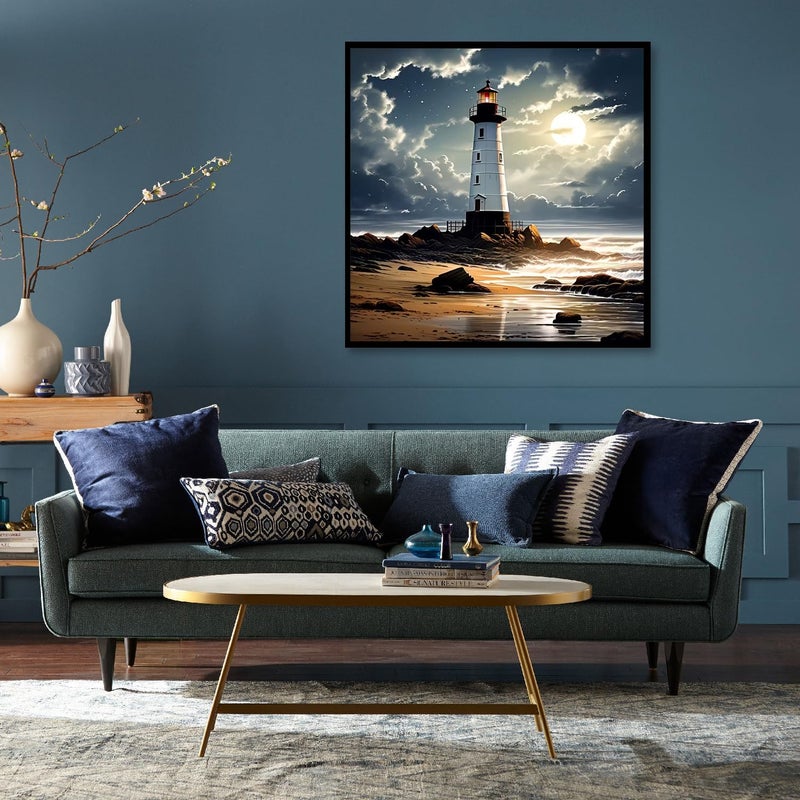 KTHOFCY 5D DIY Beach Landscape Diamond Painting Kits for Adults,Lighthouse Landscape Full Drill Embroidery Cross Stitch Crystal Rhinestone Paintings Arts Wall Decor Painting Dots Kits 13.7X13.7 inch - Image 2
