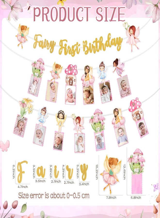 Tiamon Fairy First Birthday Decorations My Fairy 1st Birthday Banner Monthly Photo Banner Floral Mushroom 1st Bday Party Hanging Decor for Girl Princess Baby Shower Picture Display Party Supplies - Image 2