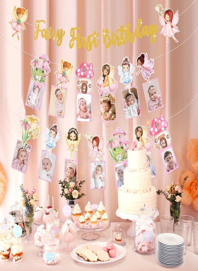 Tiamon Fairy First Birthday Decorations My Fairy 1st Birthday Banner Monthly Photo Banner Floral Mushroom 1st Bday Party Hanging Decor for Girl Princess Baby Shower Picture Display Party Supplies - Image 4