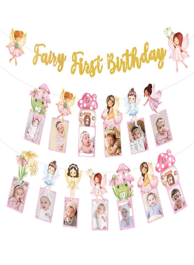 Tiamon Fairy First Birthday Decorations My Fairy 1st Birthday Banner Monthly Photo Banner Floral Mushroom 1st Bday Party Hanging Decor for Girl Princess Baby Shower Picture Display Party Supplies - Image 1