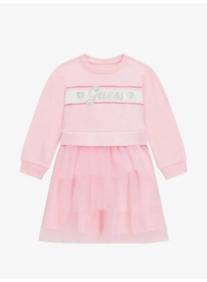Guess Kids Mixed Fabric Long Sleeve Dress