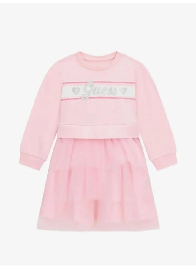 Guess Kids Mixed Fabric Long Sleeve Dress