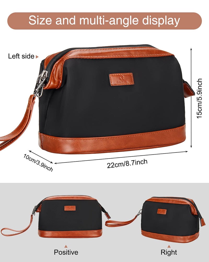 Relavel Travel Makeup Bag, Cosmetic Bag Makeup Organizer Bag Zipper Pouch for Purse Large Capacity Toiletry Bag Portable Waterproof Travel Accessories Skincare Make Up Bag, Brown - Image 2