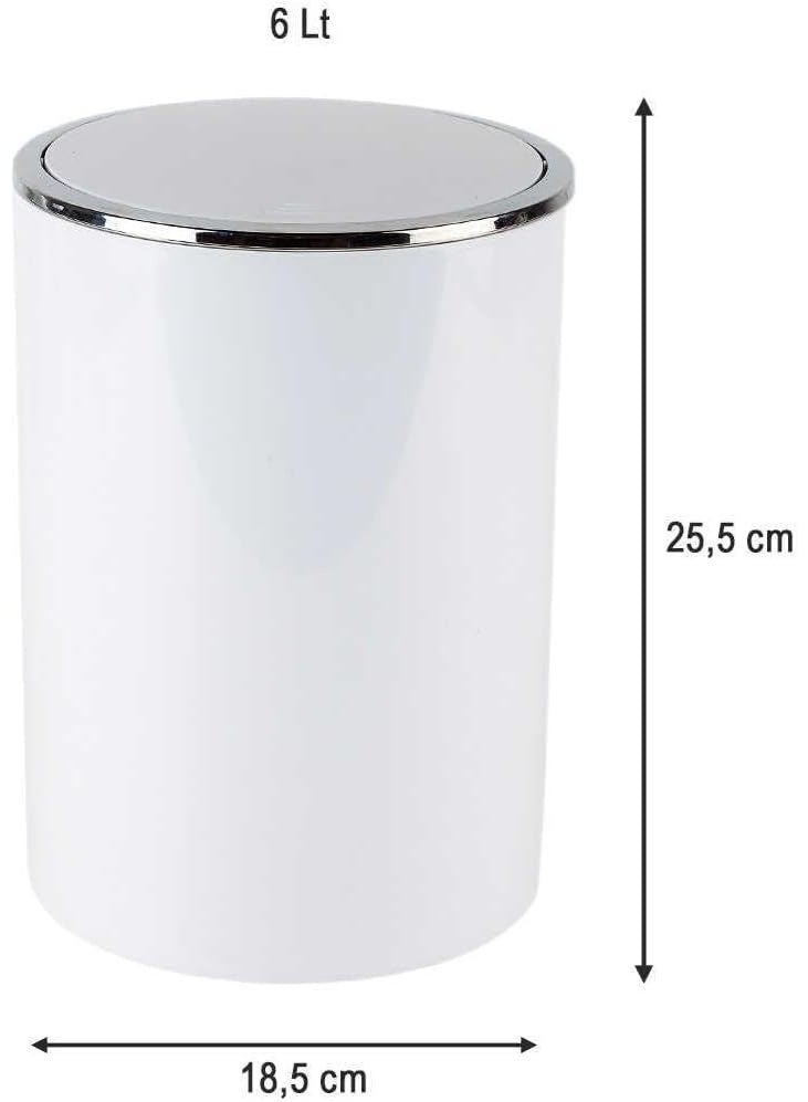 Primanova 6 Liter Acrylic Swing-Lid Waste Bin with Silver Frame Basket – Compact Indoor Trash Can for Bathroom, Bedroom, Office & Kitchen (White) - Image 4