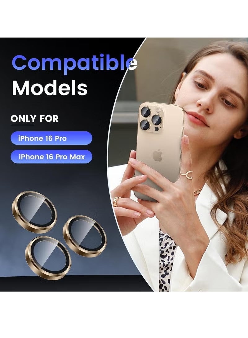 يويو تيك تيتانيوم الصحراء متوافق مع iPhone 16 Pro / iPhone 16 Pro Max واقي عدسة الكاميرا ، واقي عدسة AR التثبيت التلقائي ، زجاج مقسى 9H ، AR + AF حلقة فردية معدنية - تيتانيوم الصحراء - Image 2