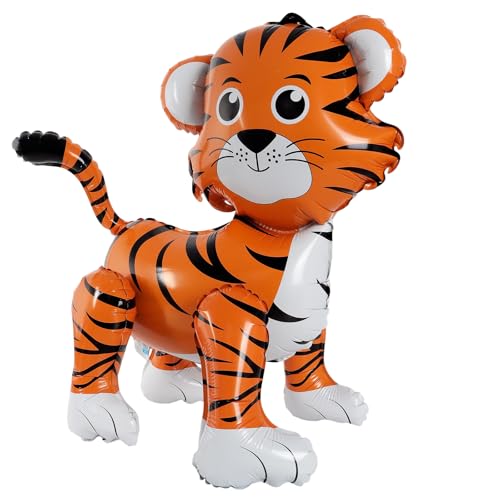 AUGHOA Standing Tiger Balloon 24inch Large Jungle Safari Animals Foil Balloons Walking Tiger Balloons for Kids Wild Zoo Party Baby Shower Birthday Decor Supplies - Image 1