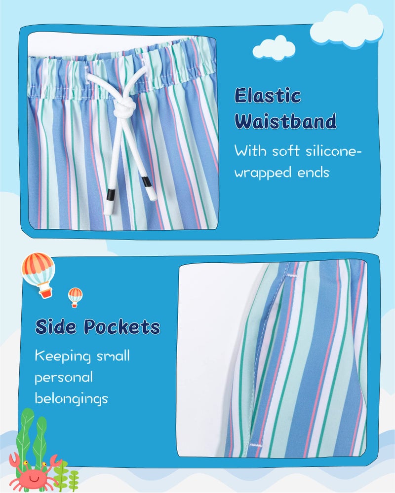 SURF CUZ Boys Swim Trunks with Boxer Brief Liner 2 in 1 Toddler Stretch Swimsuit Shorts Quick Dry Swimming Bathing Suit Blue Orange Stripes 5/6 - Image 4