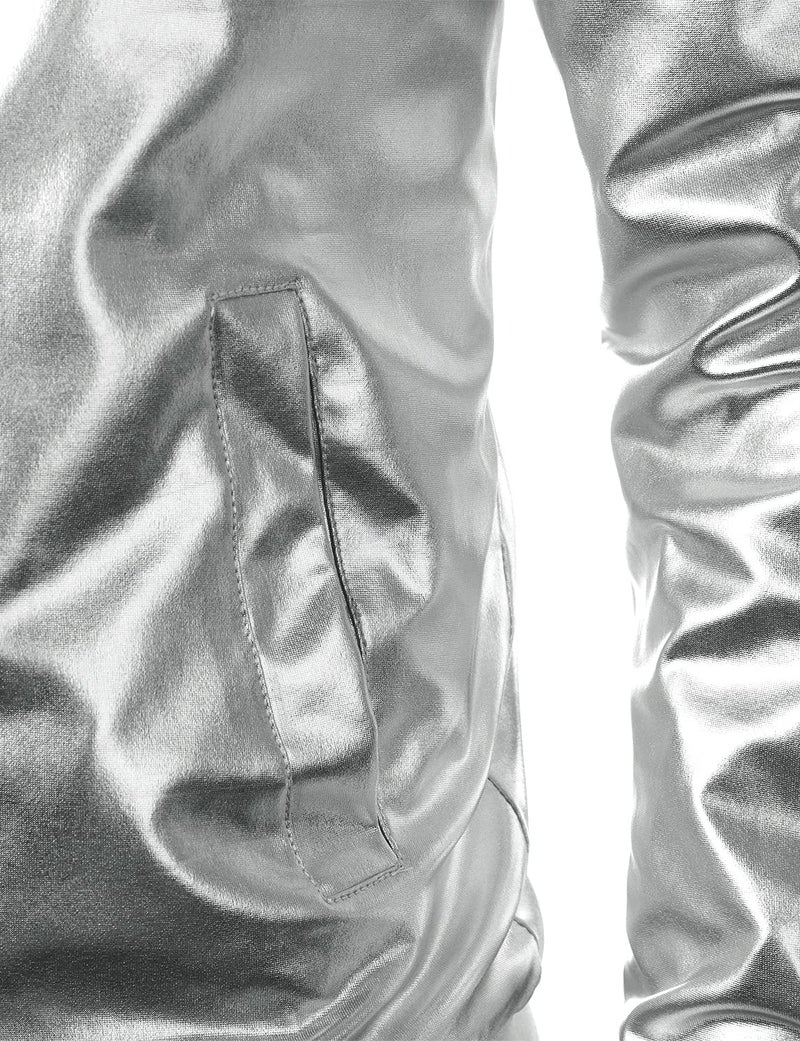 JOGAL Men's Metallic Silver Jacket Gold 70's Disco Costume X-Large Silver - Image 5