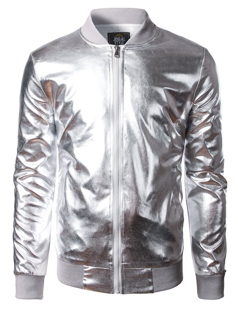 JOGAL Men's Metallic Silver Jacket Gold 70's Disco Costume X-Large Silver - Image 2