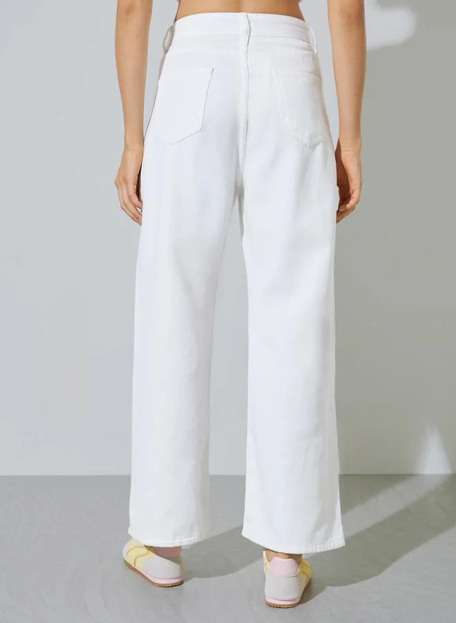Styli White White Mid Rise Wide Leg Jeans for Women | Best Price UAE