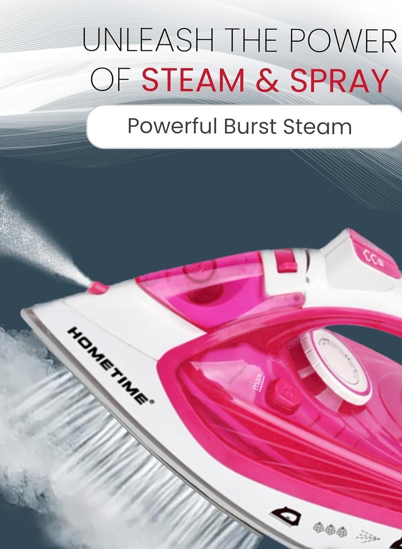 Wtrtr Wtrtr HOMETIME 2200W Steam Iron,Ceramic Coated Sole plate,1 Years Warranty.2069-R (Light Red)  - Image 3