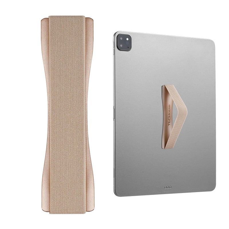 TECHGEAR Tablet HandFinger Grip Holder Elastic Adhesive Grip Strap Universal Loop to Stick on Back of Tablets and Cases for Tablet iPad Samsung Tabs Lenovo Handheld Devices and more  Gold