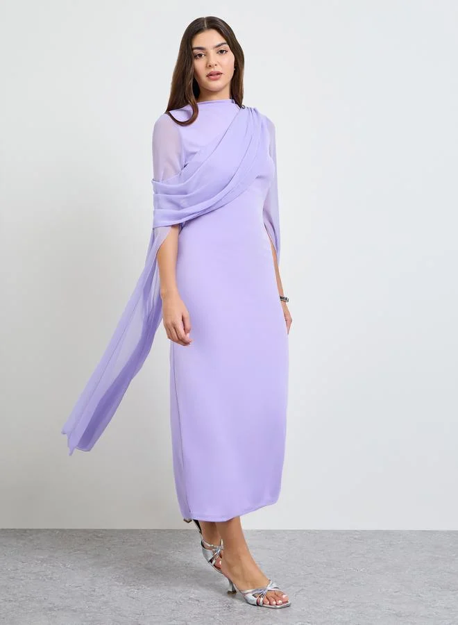 تايك تو Purple Slit Sleeve Draped Maxi Dress