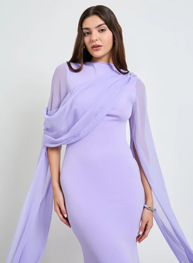 تايك تو Purple Slit Sleeve Draped Maxi Dress
