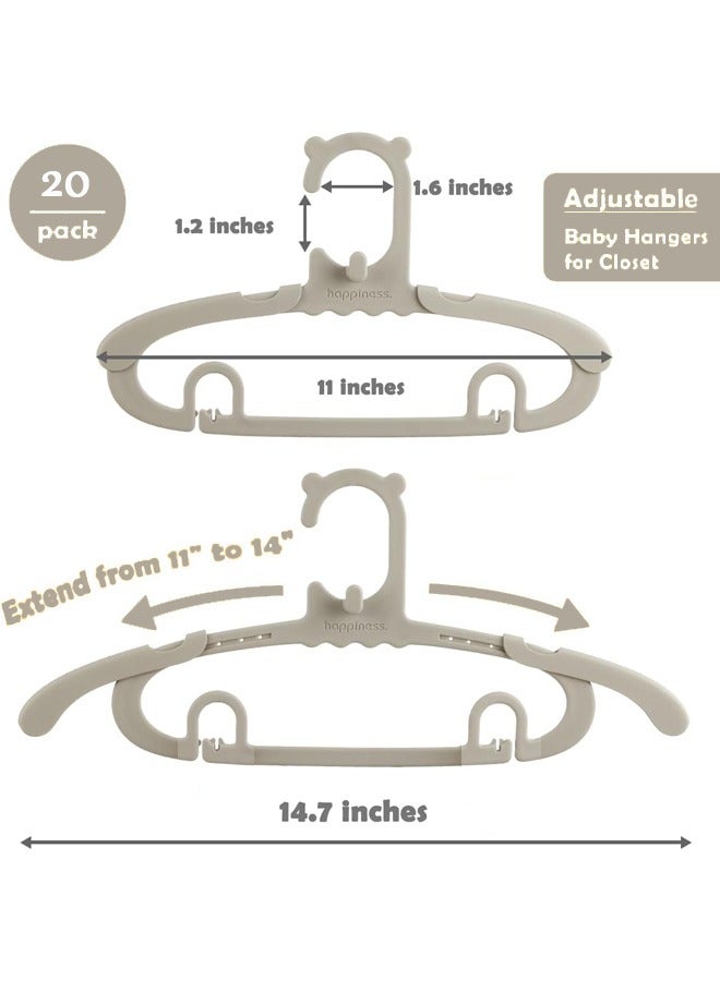 HAPPINESS 20 قطعة من شماعات الأطفال البلاستيكية القابلة للتعديل والمضادة للانزلاق مقاس 11-14.7 بوصة للخزانة وغرفة الأطفال (وردي) - Image 2