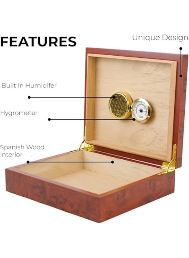 Cigar volunteer holds 25-50 cigars - Smart volunteer with hygrometer and humidifier - Multi-colored cedar wood cigar box for humidity control - Image 1