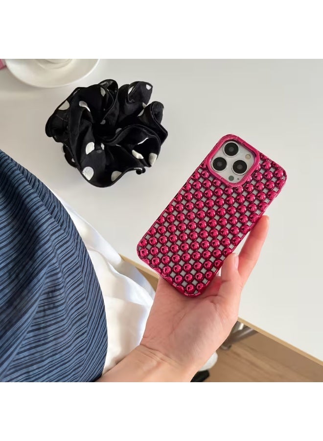 Temu Pink phone case with a 3D pearl-effect design, shockproof and scratch-resistant, suitable for iPhone 15 Pro - Image 2