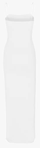 PRIMODA Women's Spaghetti Strap Bodycon White Maxi Dress Long Formal Thigh-high Slit Club Wedding Guest Dress, M - Image 3