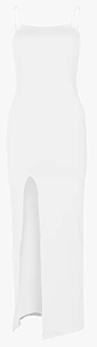 PRIMODA Women's Spaghetti Strap Bodycon White Maxi Dress Long Formal Thigh-high Slit Club Wedding Guest Dress, M - Image 2