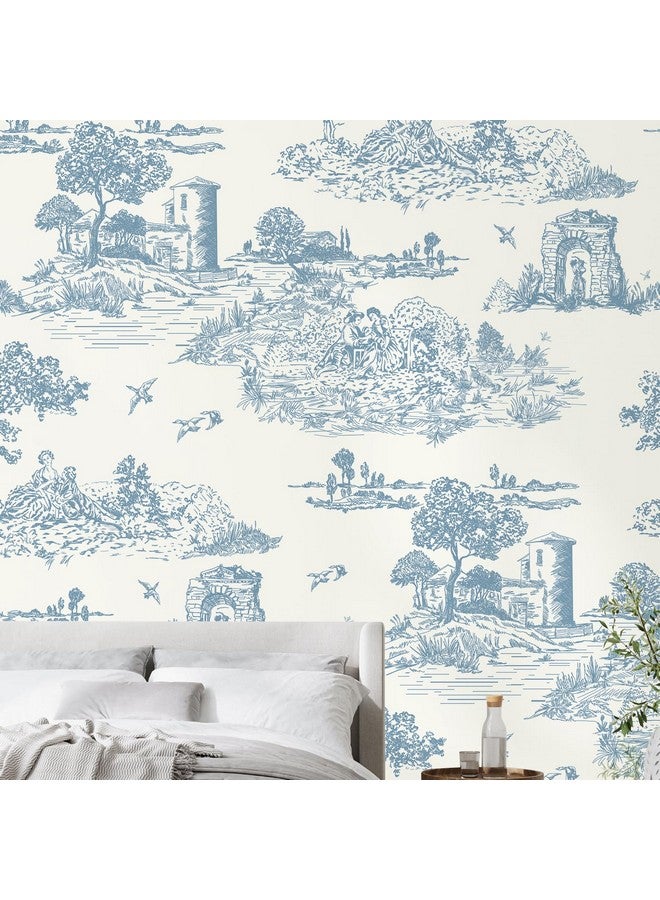 وينمر ورق حائط WENMER Toile القابل للتقشير واللصق، مقاس 17.7 بوصة × 590 بوصة، ورق حائط أزرق وأبيض، ورق حائط فرنسي عتيق قابل للإزالة، مناسب لغرفة النوم وغرفة المعيشة - Image 3