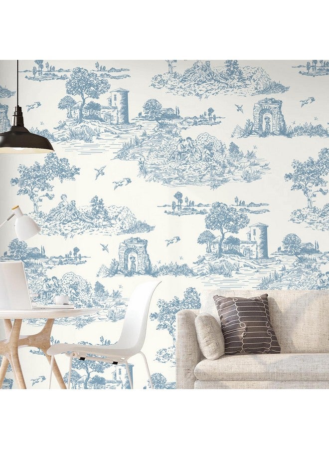 وينمر ورق حائط WENMER Toile القابل للتقشير واللصق، مقاس 17.7 بوصة × 590 بوصة، ورق حائط أزرق وأبيض، ورق حائط فرنسي عتيق قابل للإزالة، مناسب لغرفة النوم وغرفة المعيشة - Image 5
