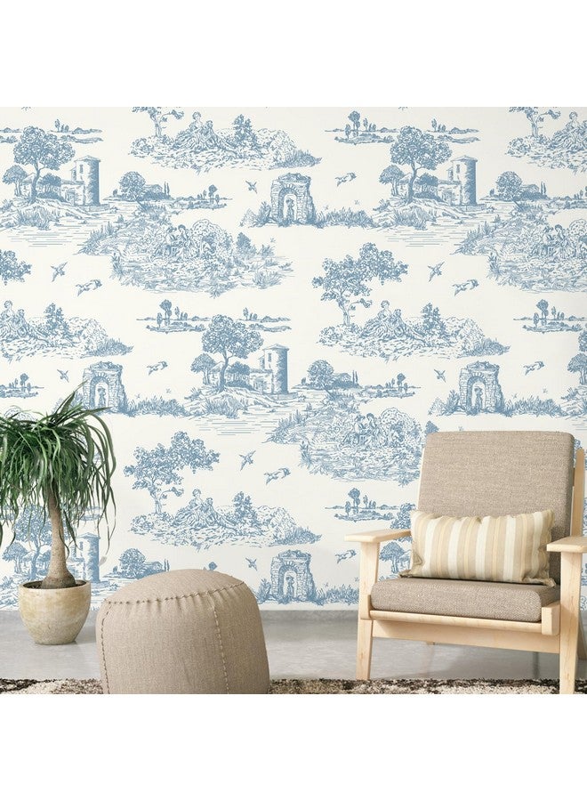 وينمر ورق حائط WENMER Toile القابل للتقشير واللصق، مقاس 17.7 بوصة × 590 بوصة، ورق حائط أزرق وأبيض، ورق حائط فرنسي عتيق قابل للإزالة، مناسب لغرفة النوم وغرفة المعيشة - Image 2