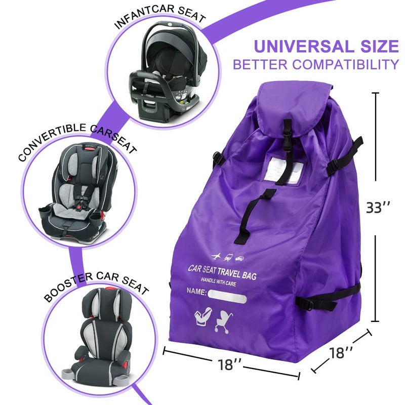 Clearworld Car Seat Travel Bag for Air Travel, Durable Gate Check Bag for Airport,Foldable Baby Stroller Travel Carry Bag, Fits Car Seats, Infant Carriers & Booster,Universal Size(Purple) - Image 3