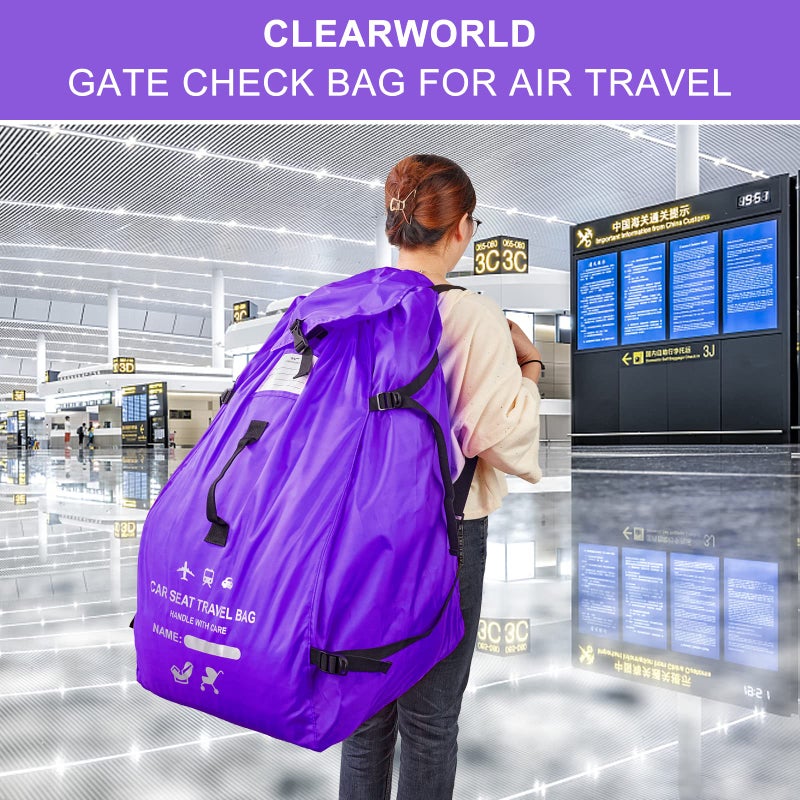 Clearworld Car Seat Travel Bag for Air Travel, Durable Gate Check Bag for Airport,Foldable Baby Stroller Travel Carry Bag, Fits Car Seats, Infant Carriers & Booster,Universal Size(Purple) - Image 2
