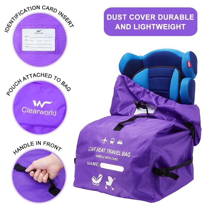 Clearworld Car Seat Travel Bag for Air Travel, Durable Gate Check Bag for Airport,Foldable Baby Stroller Travel Carry Bag, Fits Car Seats, Infant Carriers & Booster,Universal Size(Purple) - Image 4