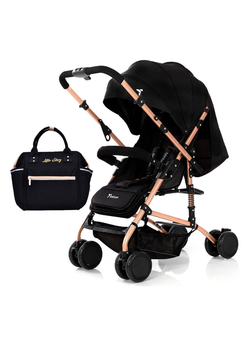 TEKNUM Reversible Trip Stroller With Ace Diaper Bag - Black - Image 1