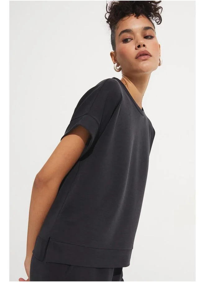 جون June Basic Tshirt-Trouser Set Smoked