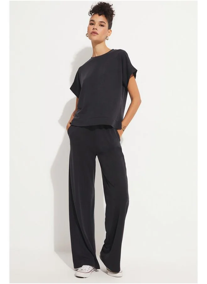 جون June Basic Tshirt-Trouser Set Smoked