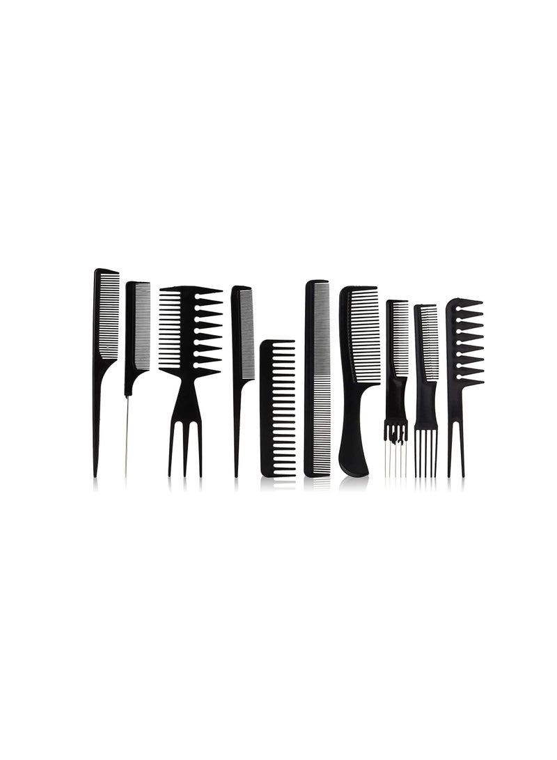 10-Piece Professional Salon Hair Comb Set Black - Image 1