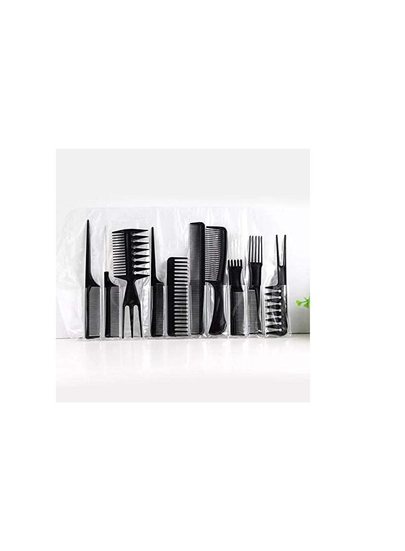 10-Piece Professional Salon Hair Comb Set Black - Image 2