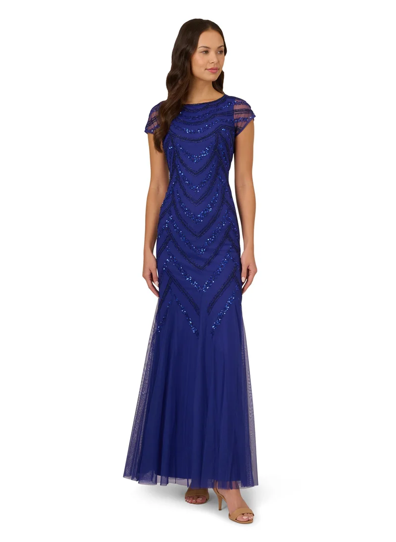 Adrianna Papell Embellished Tiered Crew Neck Dress