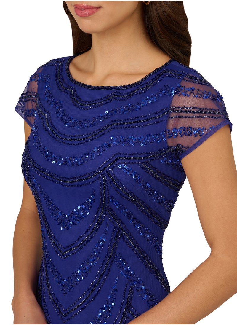 Adrianna Papell Sequin Chevron Gown  - Image 4