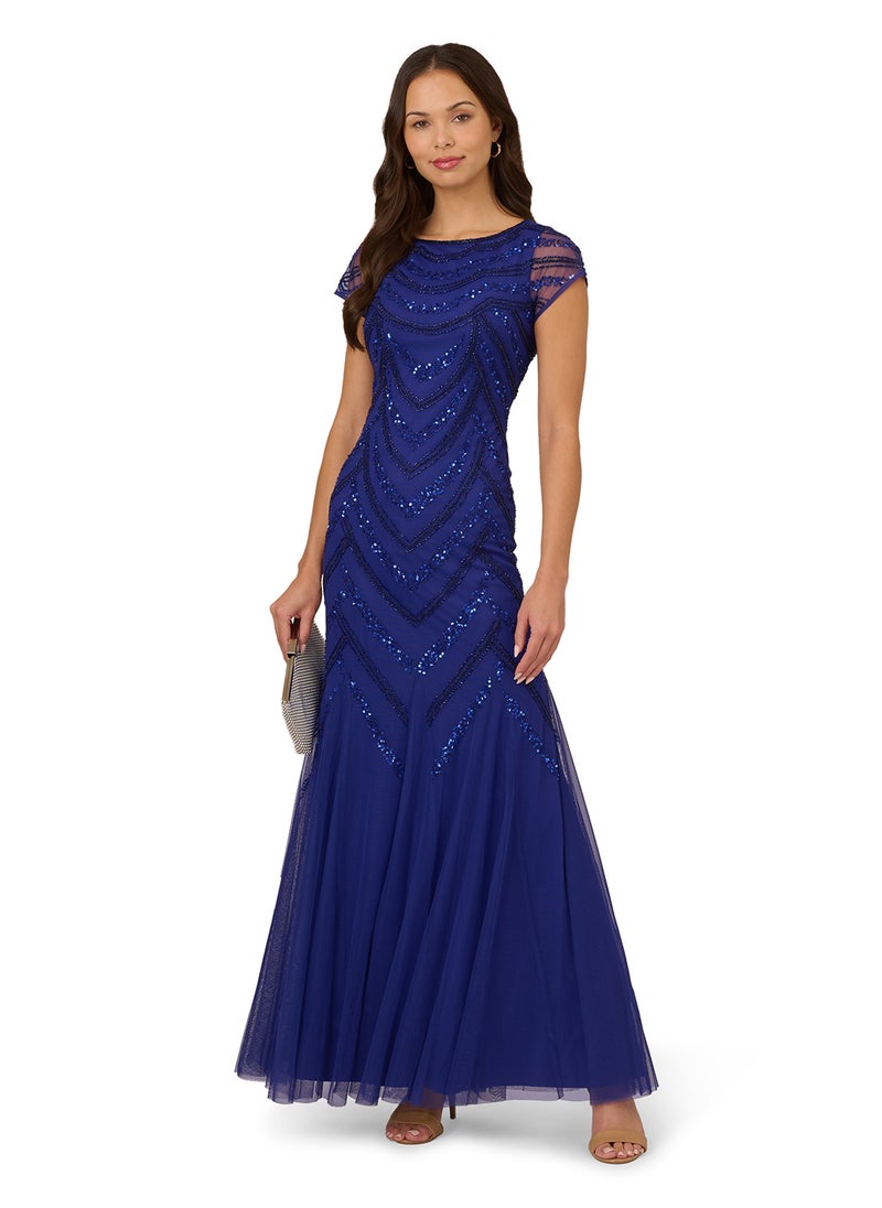 Adrianna Papell Sequin Chevron Gown  - Image 3