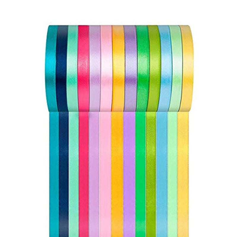 Diy Crafts 13518 Satin Grosgrain Ribbon, Fabric Ribbons for Crafts - Total 325 Yards, 3/8" X 25 Yards 13 Colors, #1, Pack of 25 Yards (Multicolor) - Image 1