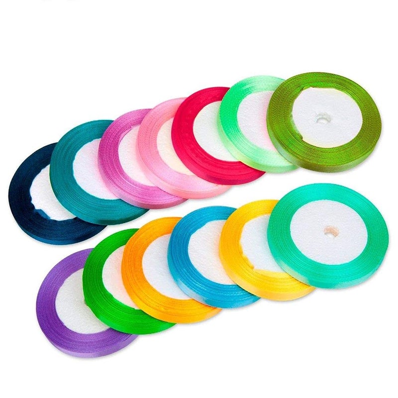 Diy Crafts 13518 Satin Grosgrain Ribbon, Fabric Ribbons for Crafts - Total 325 Yards, 3/8" X 25 Yards 13 Colors, #1, Pack of 25 Yards (Multicolor) - Image 2