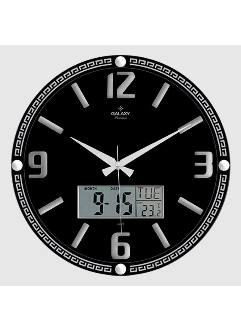 Galaxy T 710 G1 Premium Embossed Number Digital Black Silver Wall Clock 