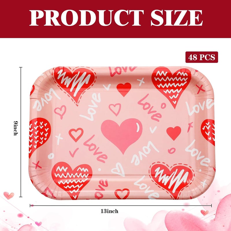 Ziliny 24 Pcs 13 x 9 Inch Mothers Day Disposable Paper Plates Love Serving Tray Rectangle Trays Valentine Happy Mothers Day Wedding Party Supplies for Food Snacks Cookies DessertPink - Image 3